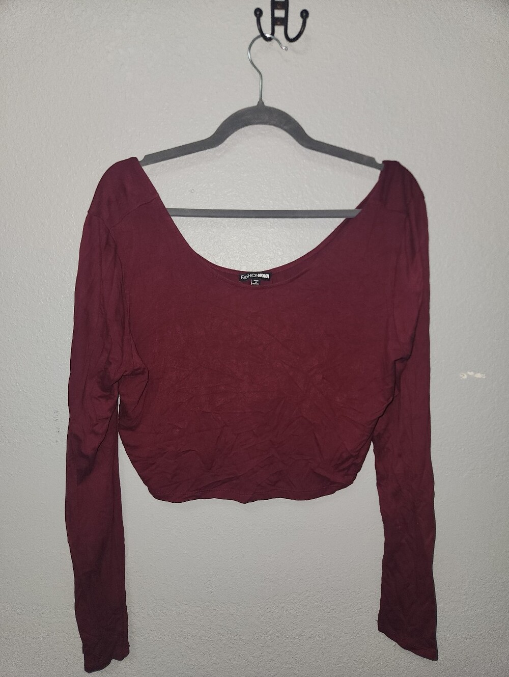 Fashion Nova Wine Red Long Sleeve Scoop Crop Top (Comes In Blue Also)